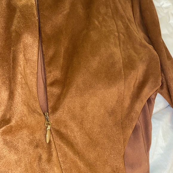 House of CB London Brown Suede Maxi Dress High Neck Cutout Slit Tan Zipper back - Picture 13 of 17